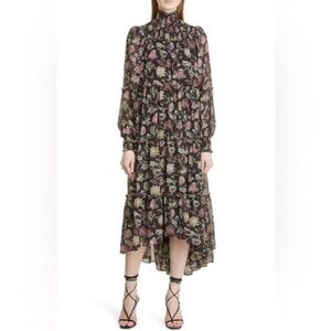 Cinq à Sept Black Paisley Print Long Sleeve High Low Dress, Size 10